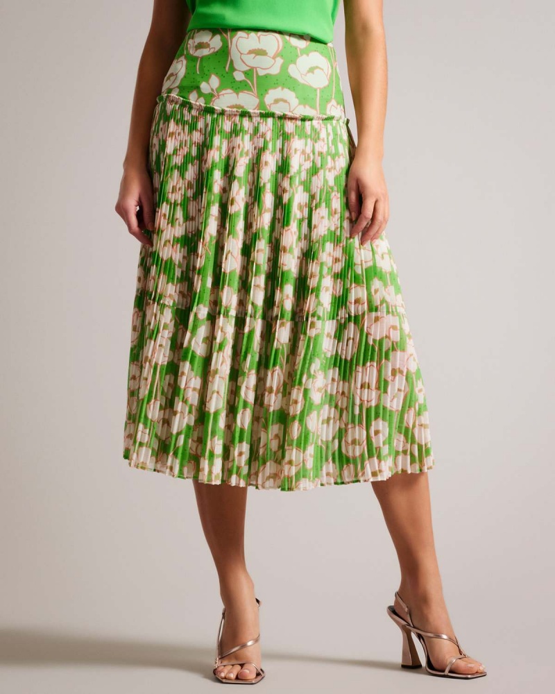 Ted Baker MARYIN Printed Pofałdowany Skirt Zielone | 23KRZXDQT