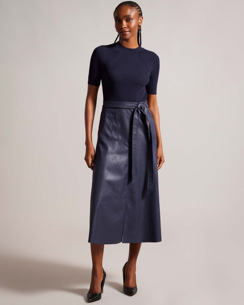 Ted Baker MATIAR Krótkie Sleeve A Line Midi Sukienki Dk-Blue | 04VJPSWRF