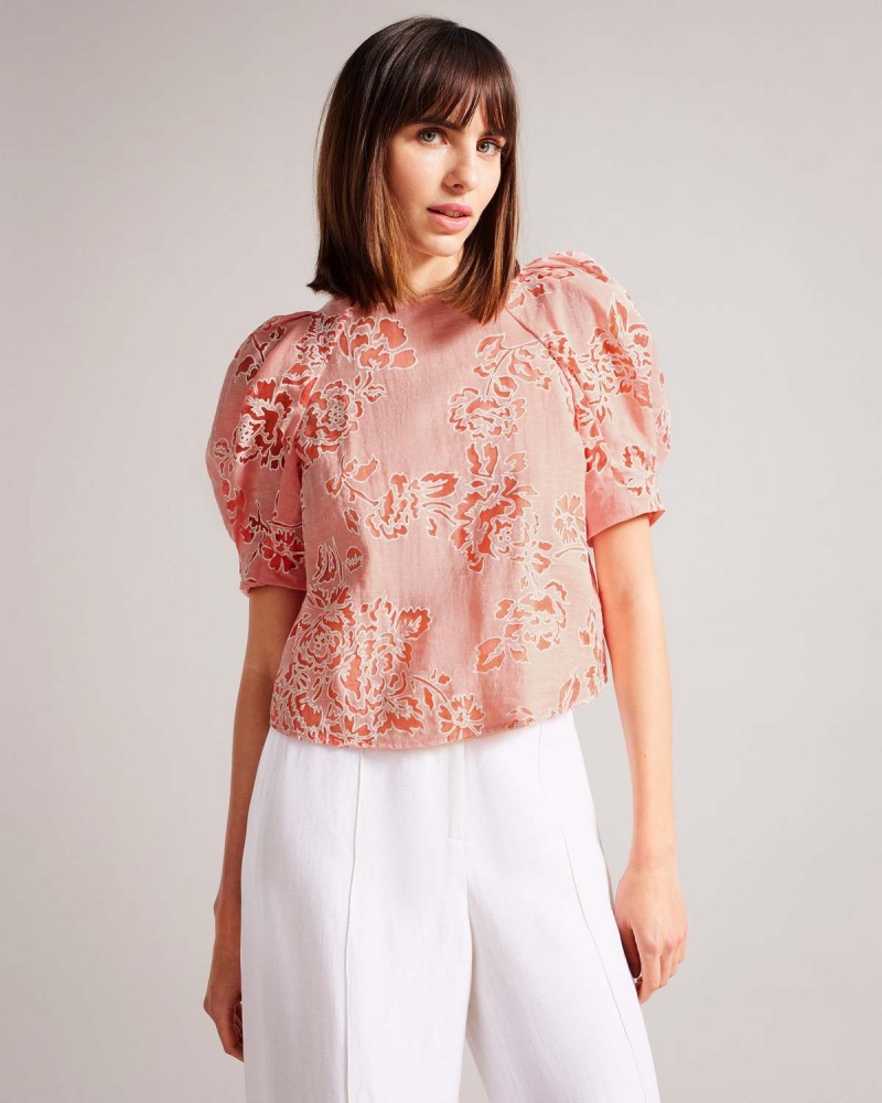 Ted Baker MELIIHA Puff Sleeve Boxy Top Koralowe | 27UAHDQKM