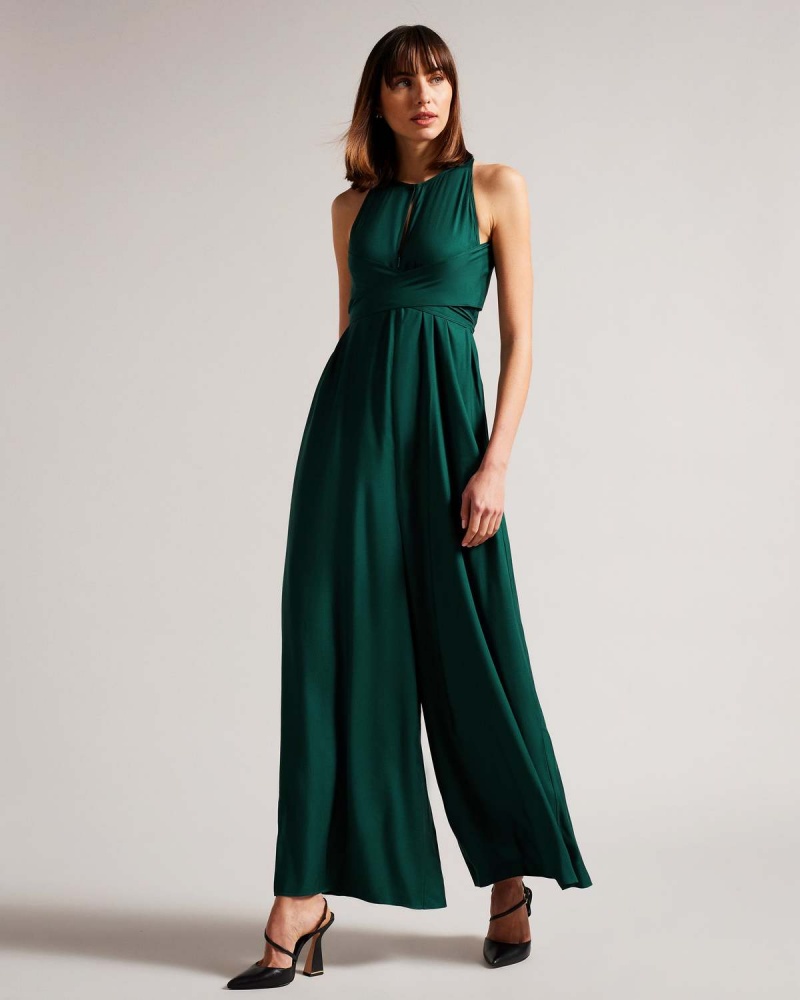 Ted Baker MERIAHH Halter Neck Jumpsuit with Wrap Bodice Ciemny | 04OJPVCAI