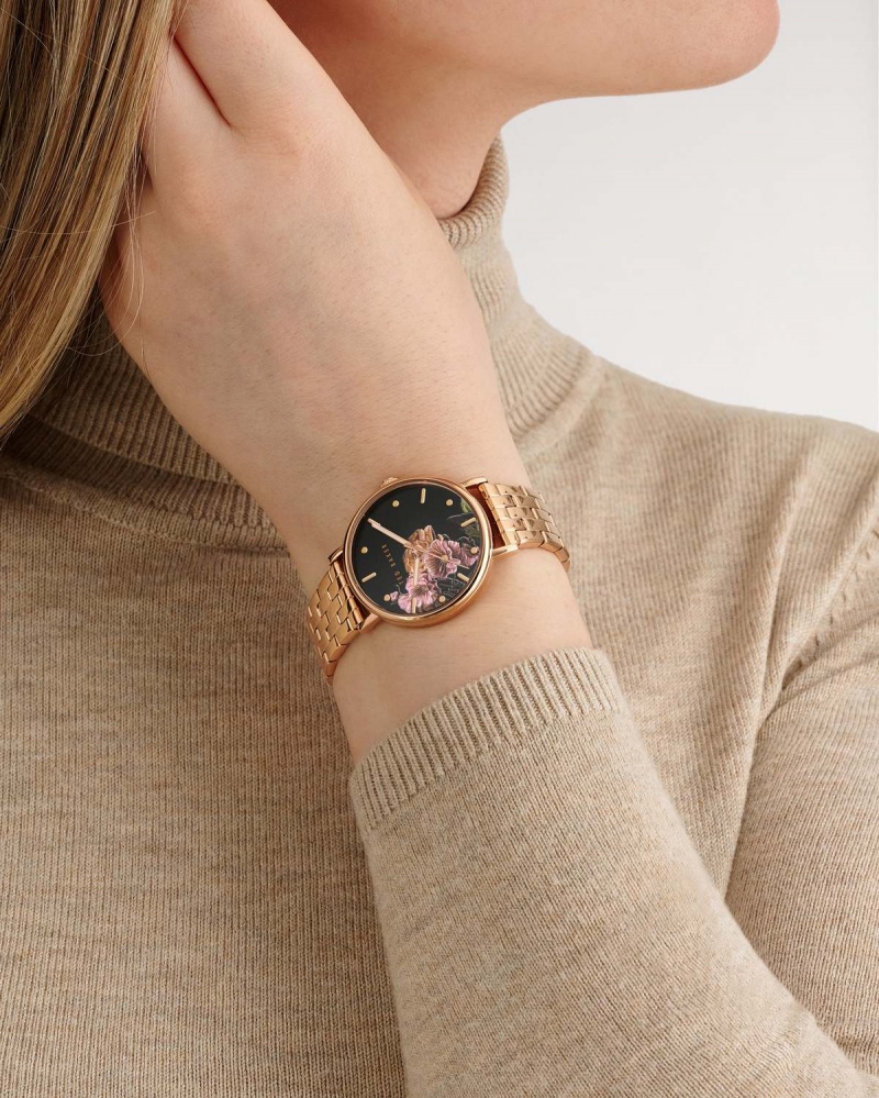 Ted Baker MIRIBEE BKPPH Printed Dial Bracelet Watch Rosegold | 92WLBDFMQ