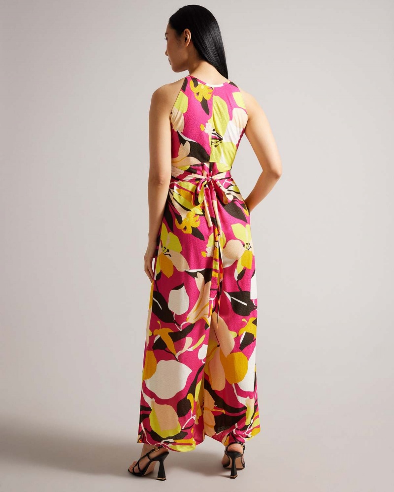 Ted Baker MOLLIAH Halterneck Jumpsuit with Wrap Bodice Detail Brt-pink | 93KOXZFQL