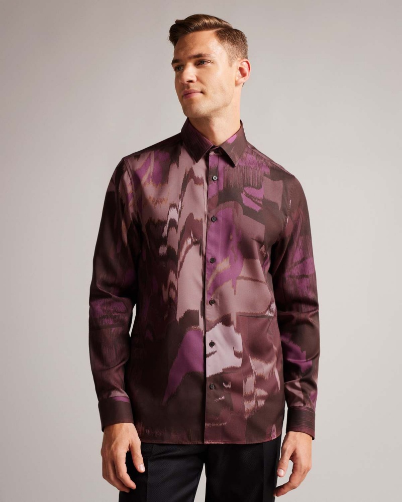 Ted Baker MORDUN LS Abstract Butterfly Print Shirt Bordowe | 24ZWCFLIK