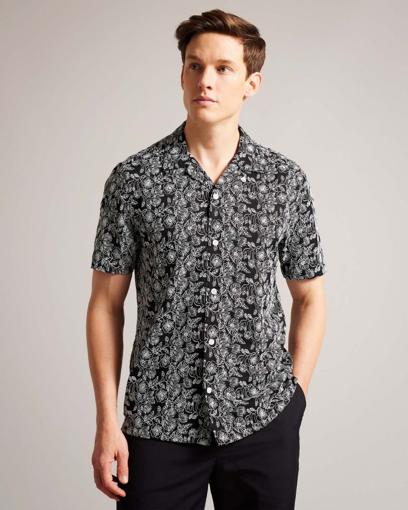 Ted Baker MULBEN Krótkie Sleeve Floral Embroidered Shirt Białe | 91UCBVDWN