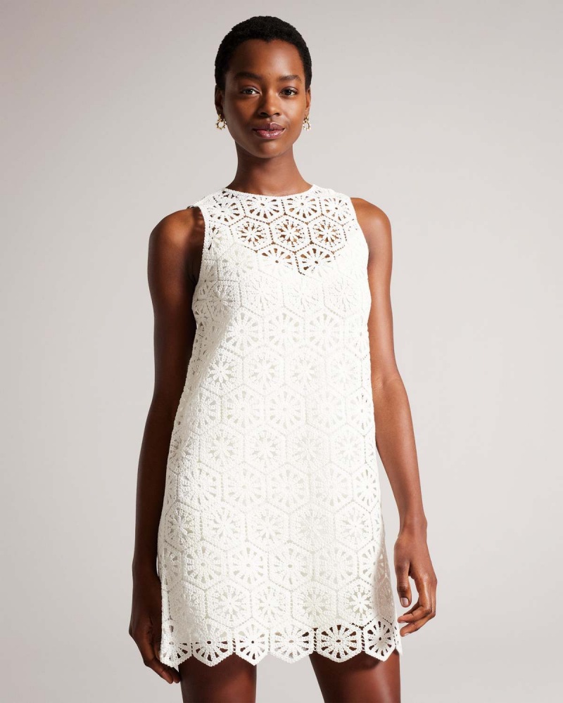 Ted Baker NELLLA Crochet A Line Shift Sukienki Białe | 69HLRCYGI