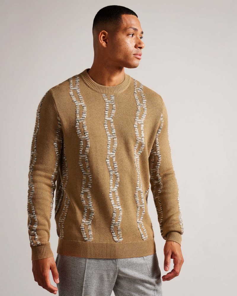 Ted Baker NERIN LS Regular Cable Crew Neck Camel | 72UOPFJWG