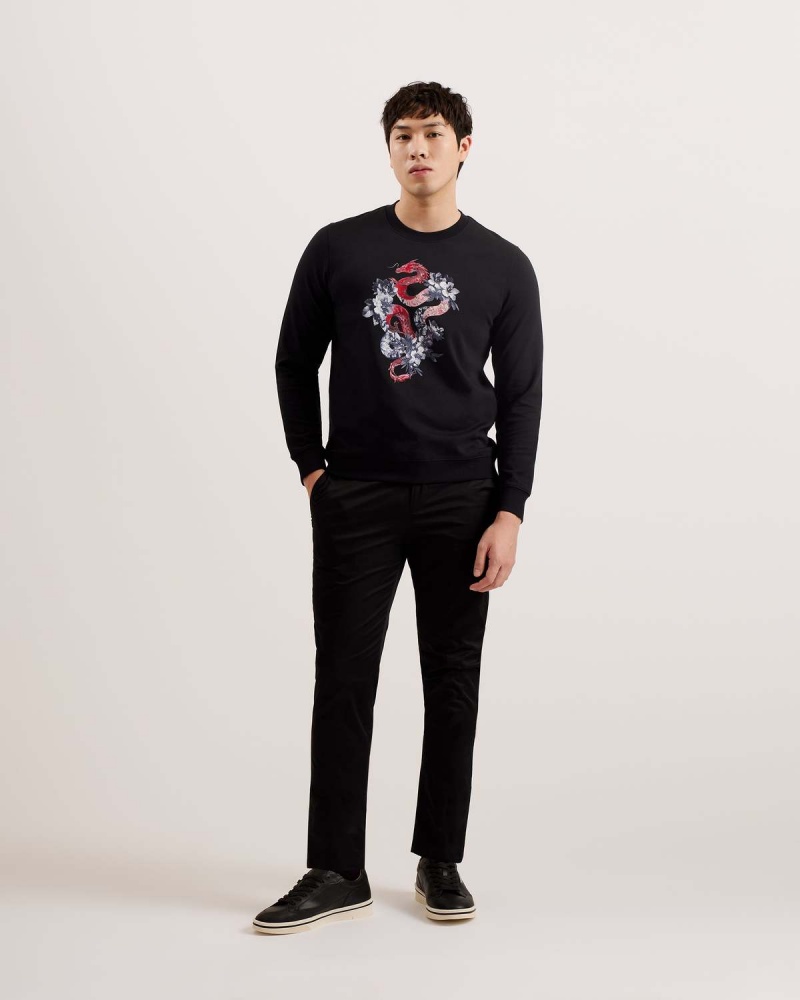 Ted Baker NEWYAR LS Regular Grafiką Sweatshirt Czarne | 43SNVTHLC