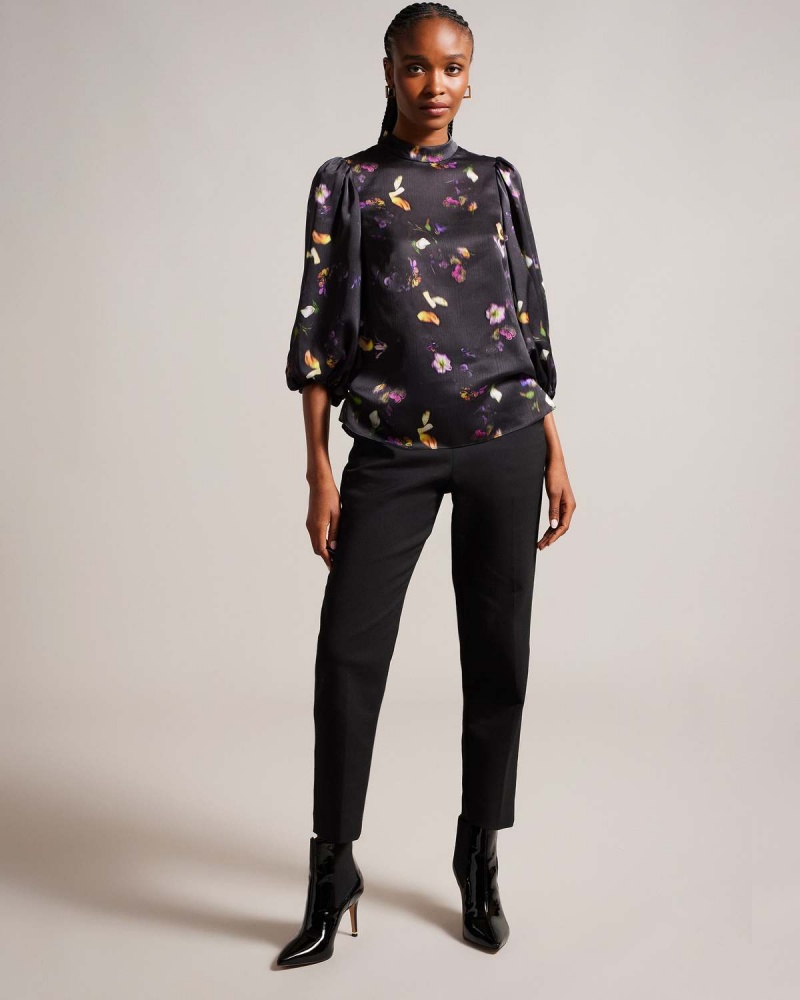 Ted Baker NIYCOLE High Neck Top with Balloon Sleeves Czarne | 71BQXORZK