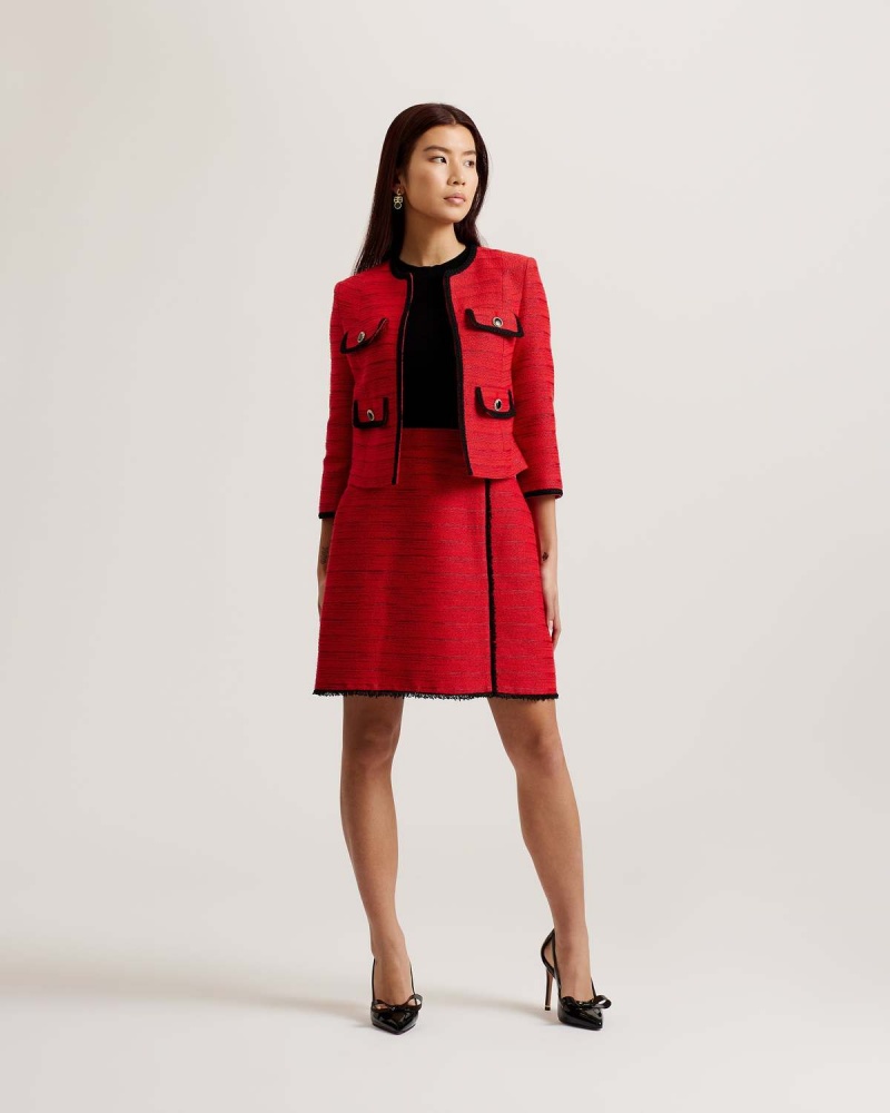 Ted Baker OLIVAN Open Front Boucle Jacket Czerwone | 51LCZMYRD