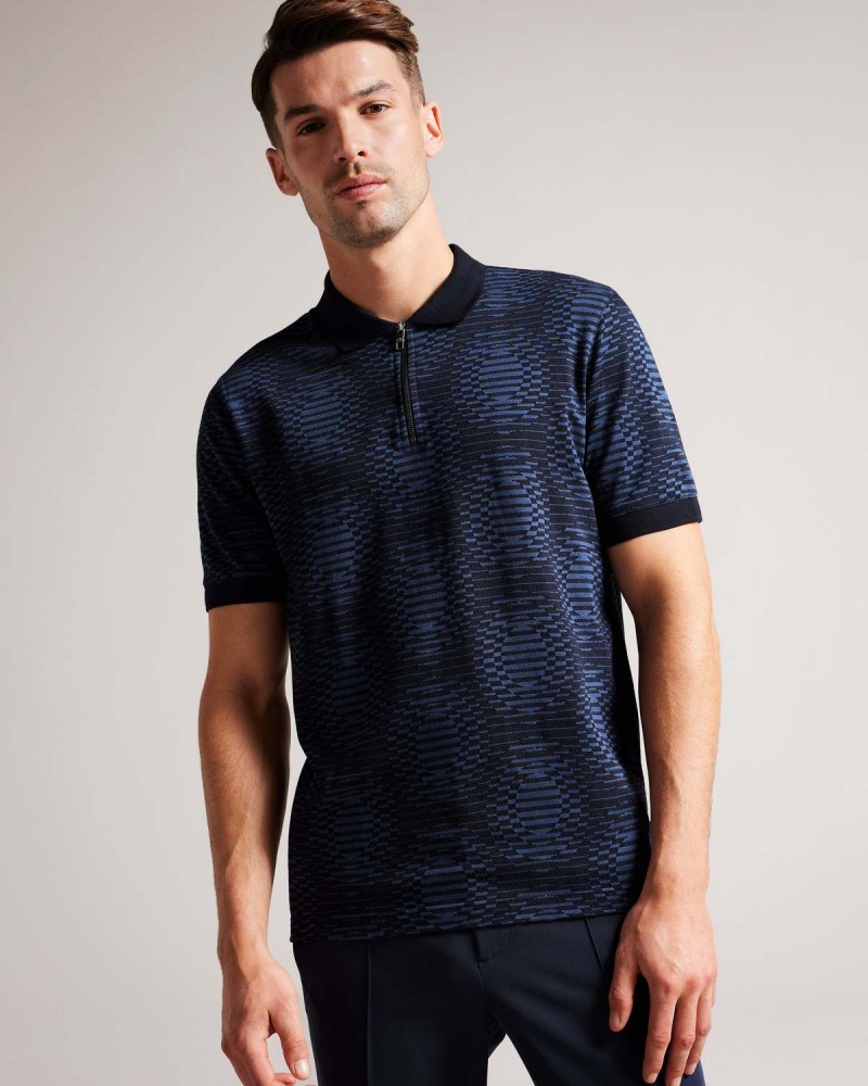 Ted Baker ONO SS Jacquard Distorted Spot Polo Granatowe | 37QTRKHDF