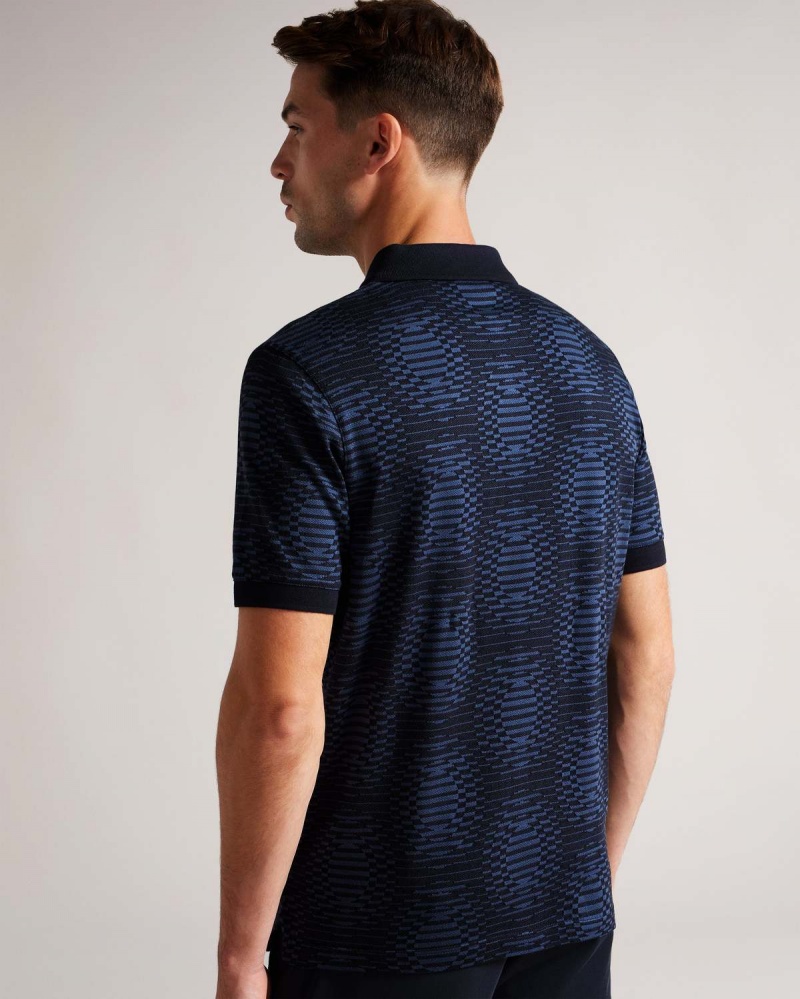 Ted Baker ONO SS Jacquard Distorted Spot Polo Granatowe | 37QTRKHDF