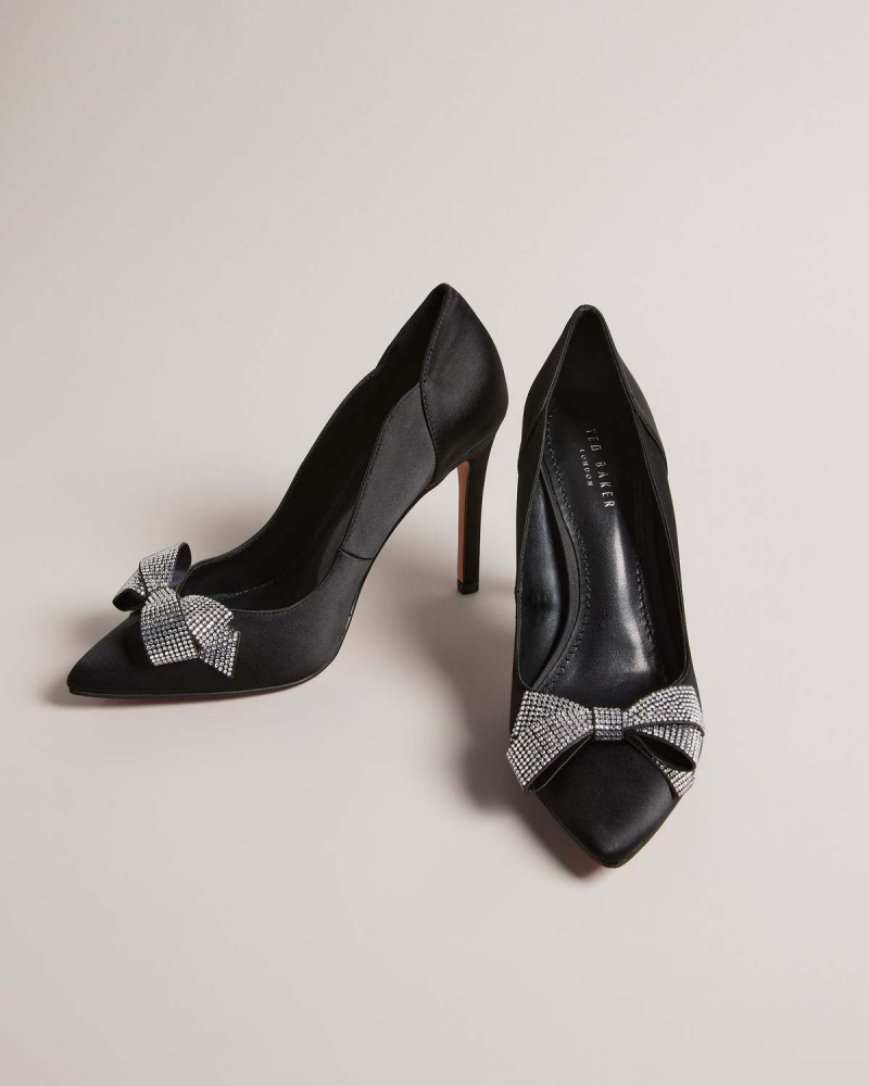 Ted Baker ORLILAS Satin Crystal Bow Court Shoe Czarne | 35CIMTDLG