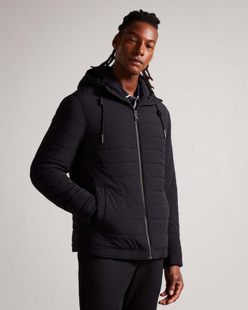 Ted Baker OVARN Funnel Neck Pikowana Nylon Jacket Czarne | 98SUIELCY