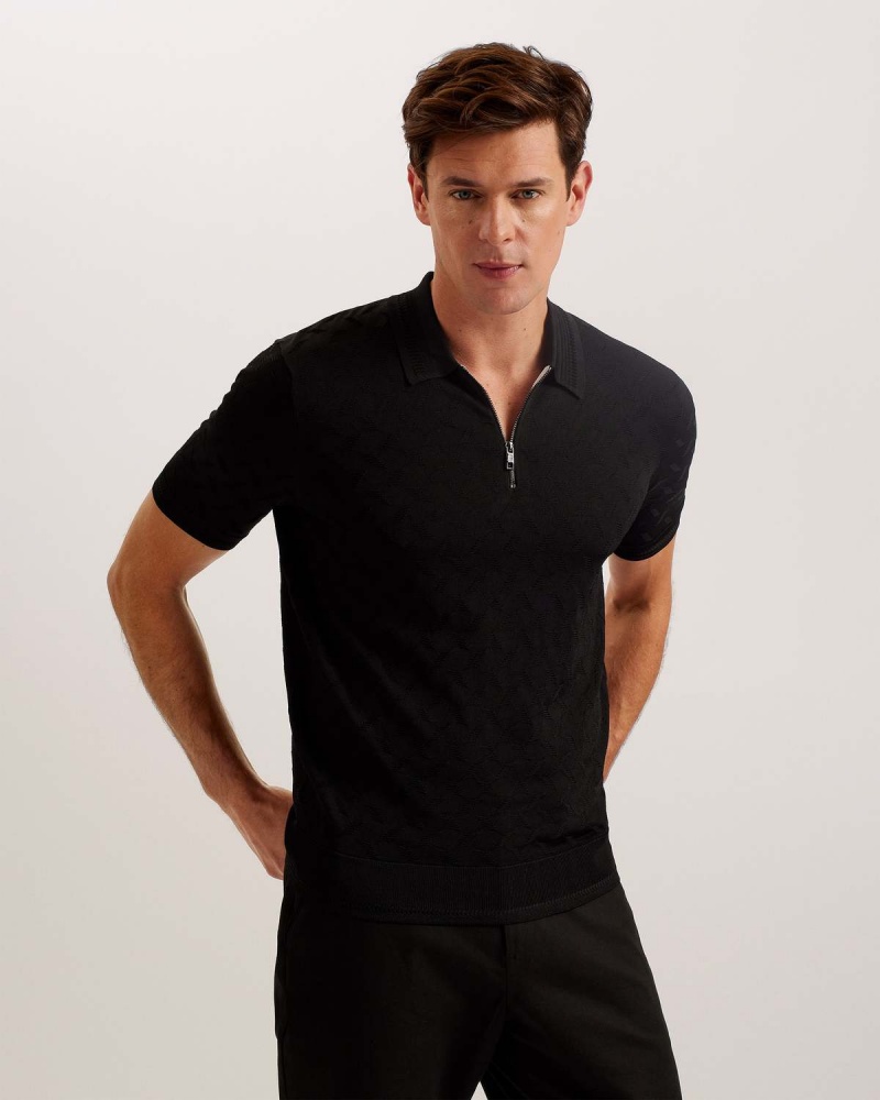 Ted Baker PALTON Regular SS Textured Polo Czarne | 30HGJWTPE