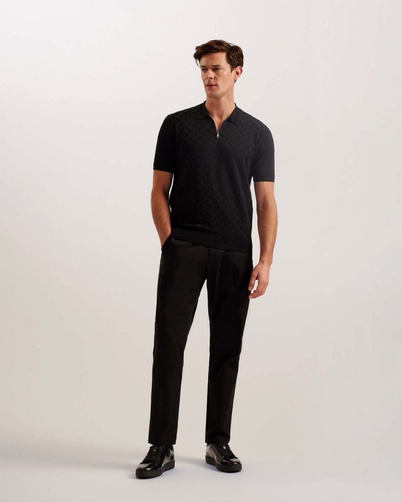 Ted Baker PALTON Regular SS Textured Polo Czarne | 30HGJWTPE