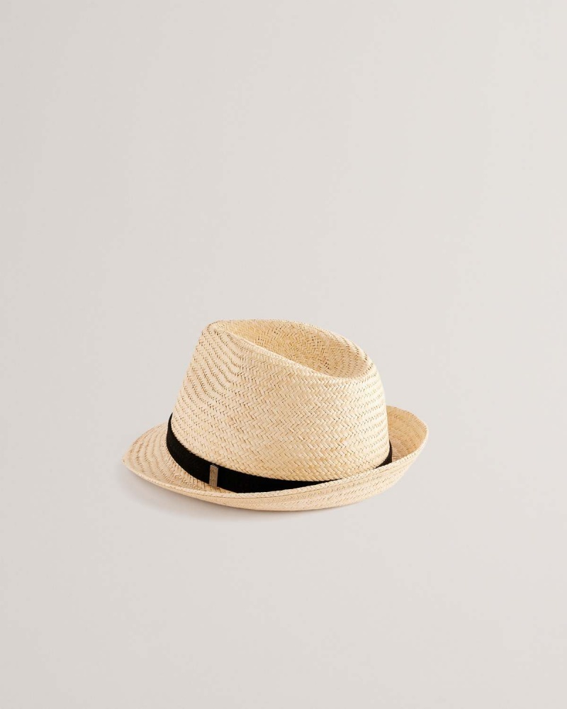 Ted Baker PANNS Straw Trilby Webbing Trim Hat Natural | 02QCNPAFK