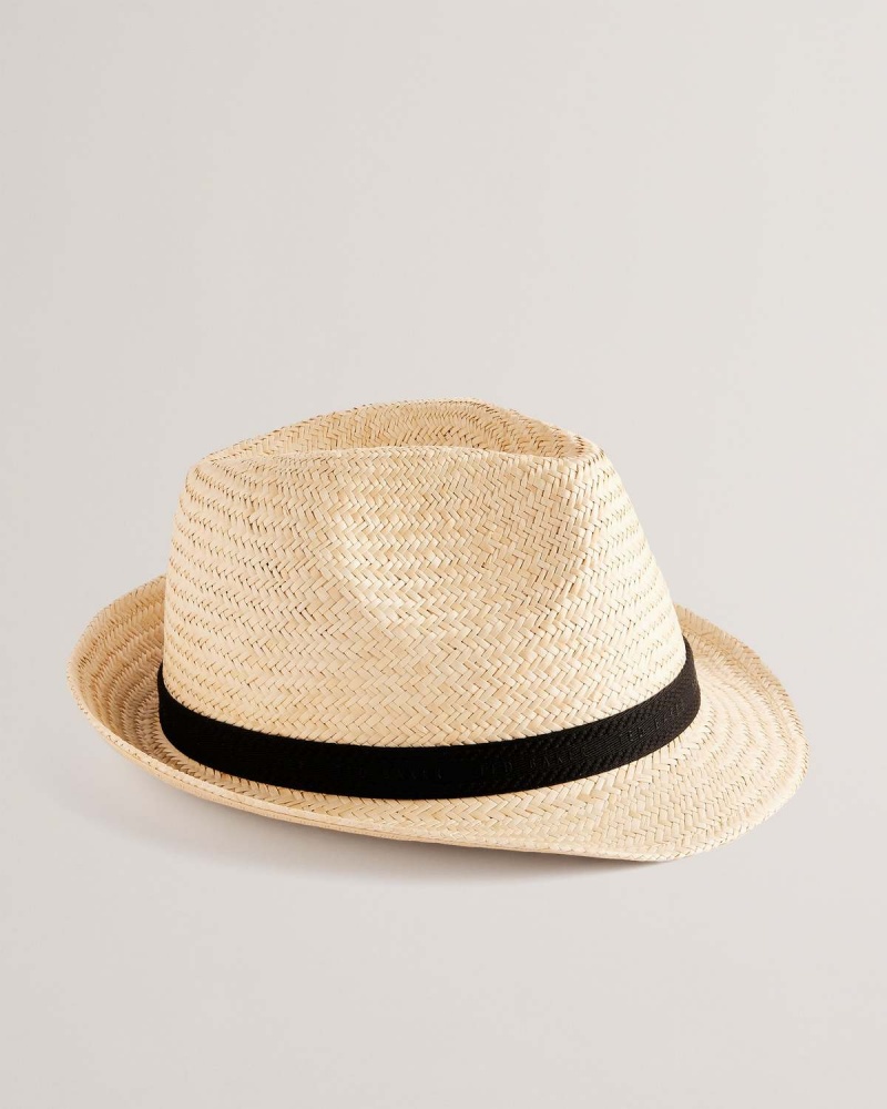 Ted Baker PANNS Straw Trilby Webbing Trim Hat Natural | 02QCNPAFK