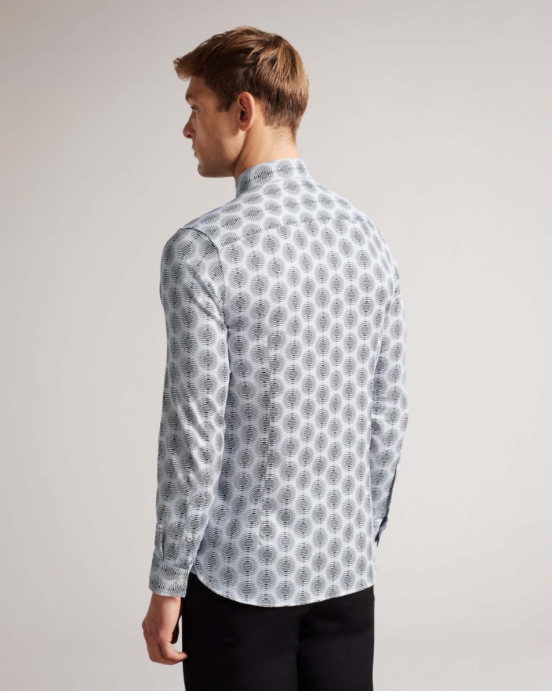 Ted Baker PEARSE Long Sleeve Circle Geo Stretch Shirt Białe | 21PNVCSEH