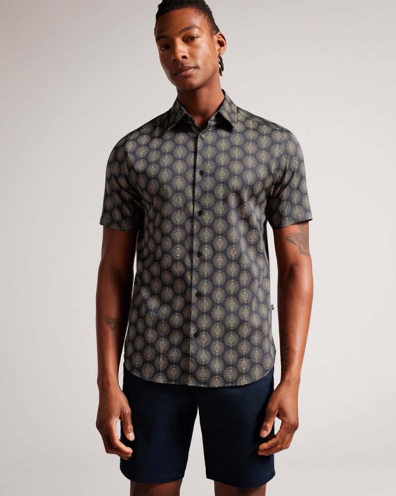 Ted Baker PEARSHO Krótkie Sleeve Circle Geo Shirt Granatowe | 96TXOJIZC