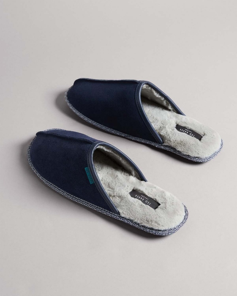 Ted Baker PETERR Zamszowe Mule Kapcie Dk-Blue | 19TYERQXN