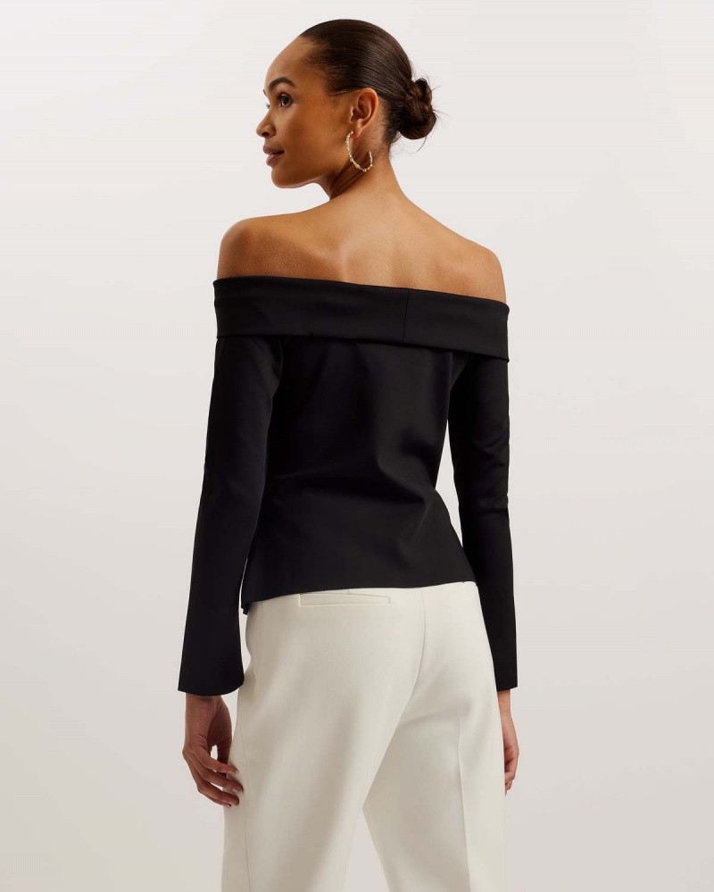 Ted Baker PHOLLYY Off The Shoulder Fitted Top Czarne | 39ELNXQCA