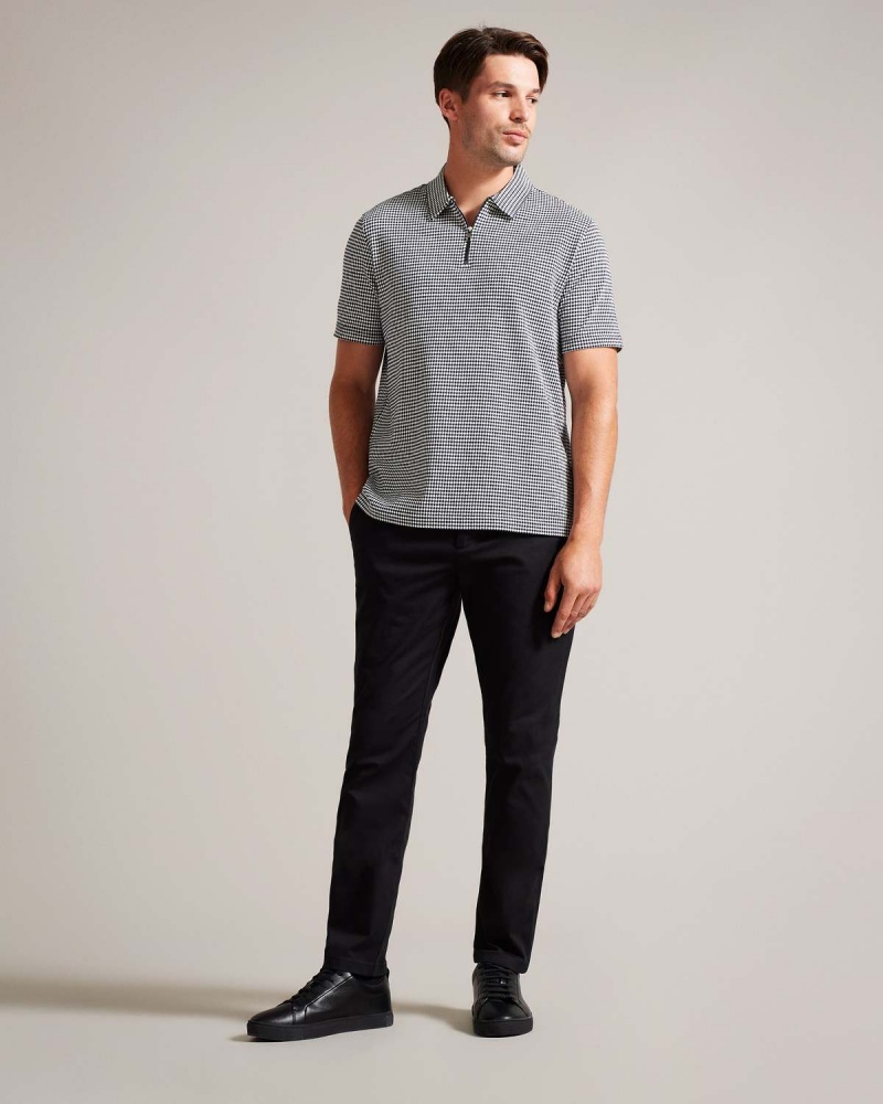 Ted Baker PRESHON SS Two Colour Textured Zip Polo Granatowe | 05XOEQNCL