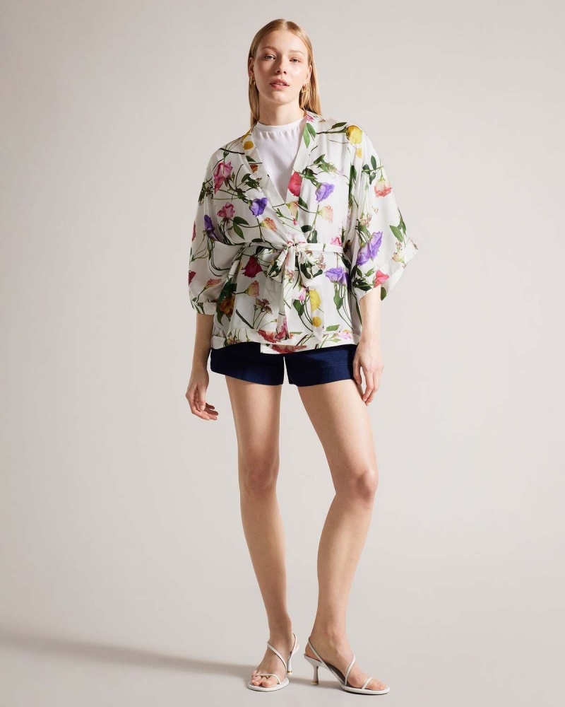 Ted Baker Paulaah Floral Printed Kimono Ecru | 71XYHNUMB