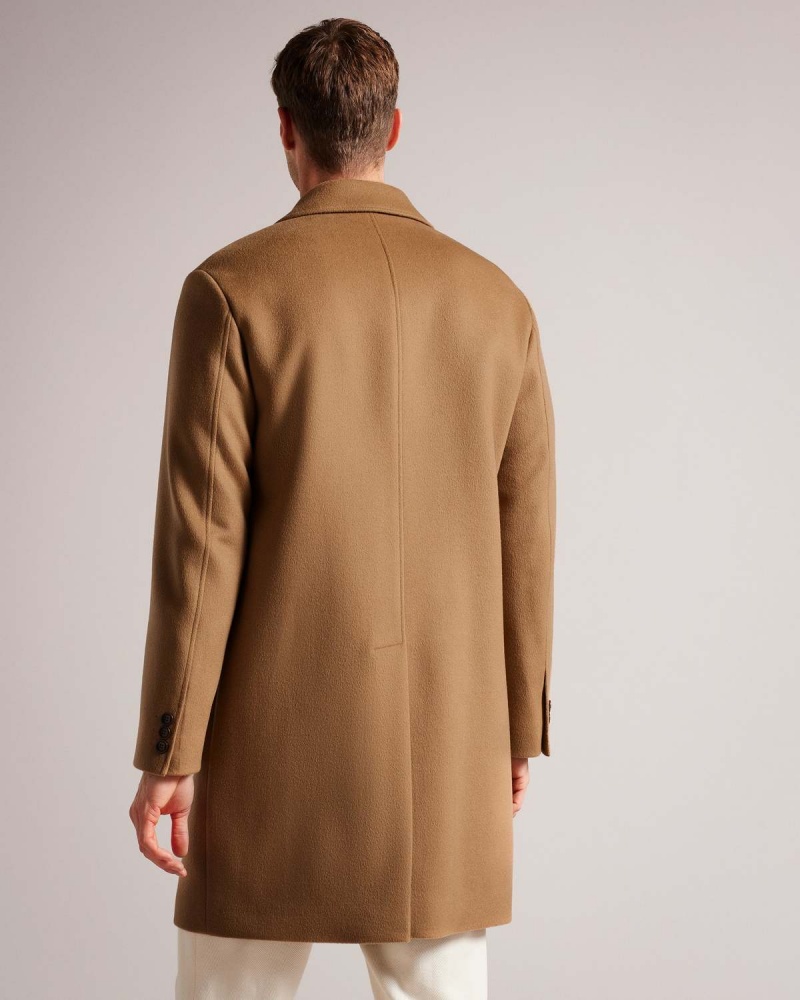 Ted Baker RAYDON Pure Wełna Single Breasted Overcoat Camel | 38YDMHEAC