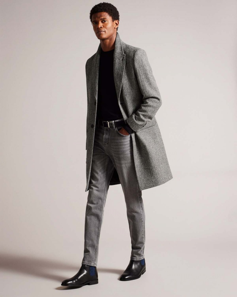 Ted Baker RAYWOOD British Wełna Herringbone Overcoat Szare | 01ZFTRPOG