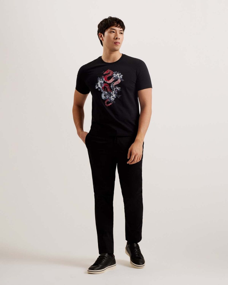 Ted Baker REZOLT SS Regular Grafiką T-Shirt Czarne | 47BAXWUMO