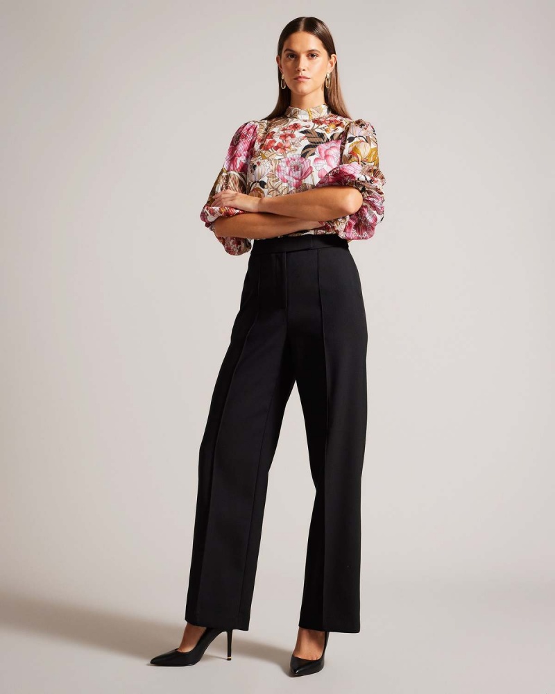 Ted Baker RIYANN Szerokie Leg Płaskie Front Trouser Czarne | 92PXQJGSI