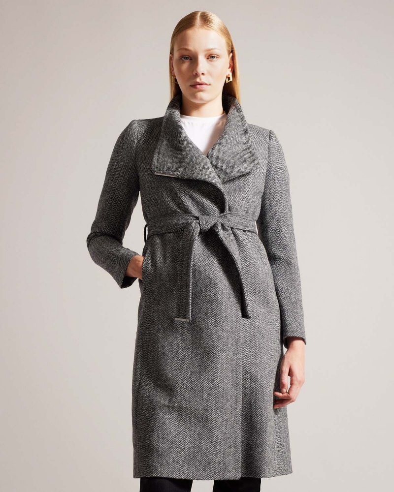 Ted Baker ROSEANE Wrap Coat with Shoulder Panels Czarne | 02WIBFREU