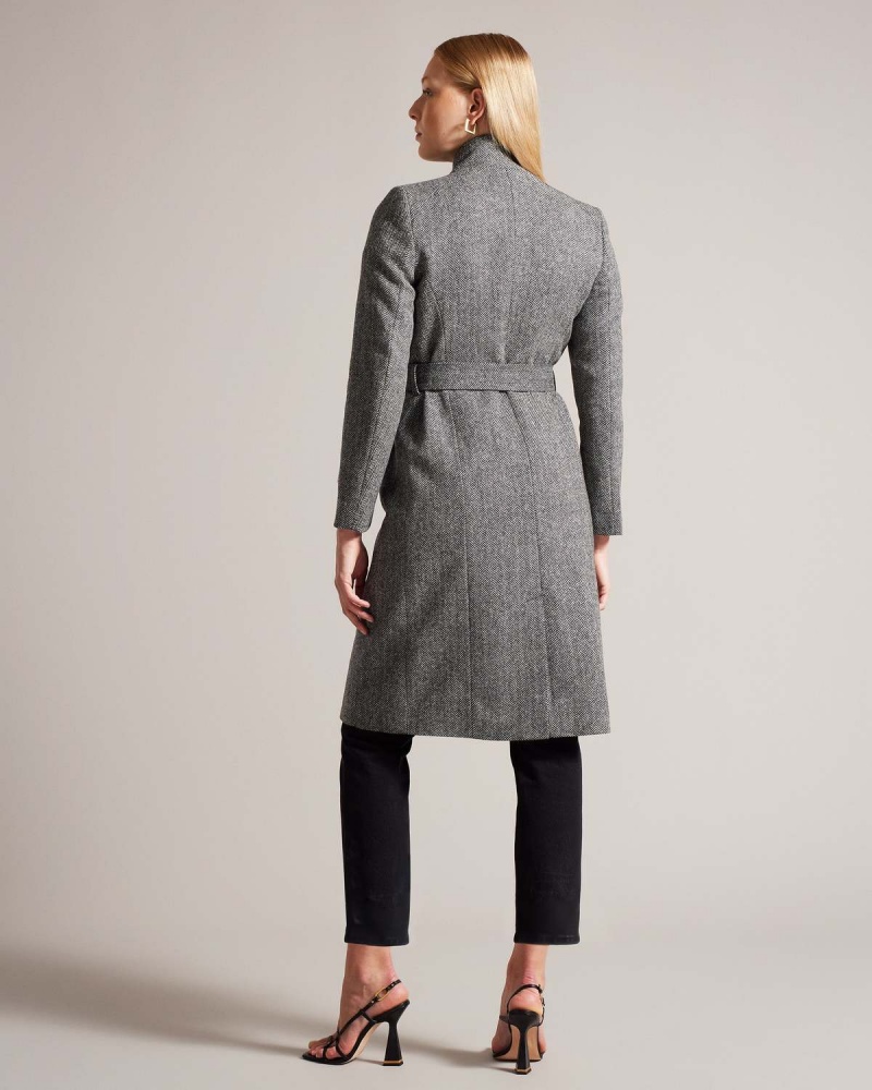 Ted Baker ROSEANE Wrap Coat with Shoulder Panels Czarne | 02WIBFREU