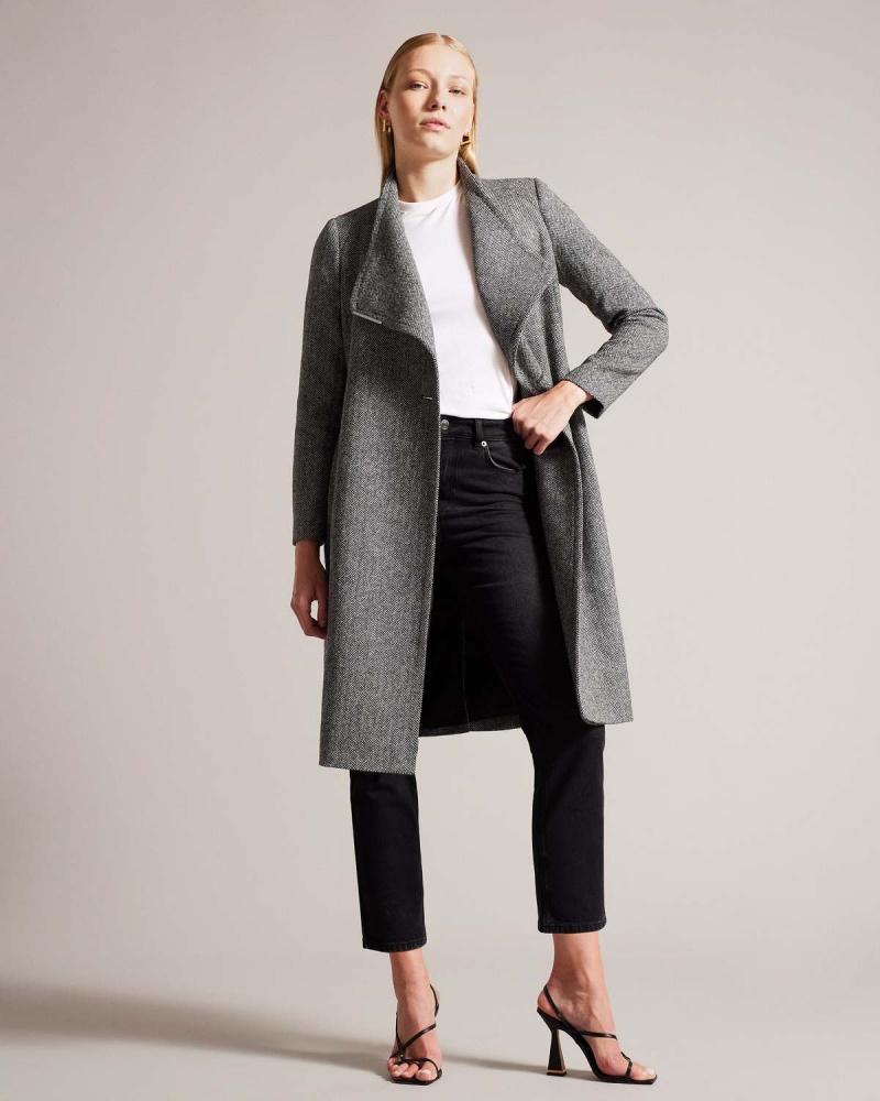 Ted Baker ROSEANE Wrap Coat with Shoulder Panels Czarne | 02WIBFREU