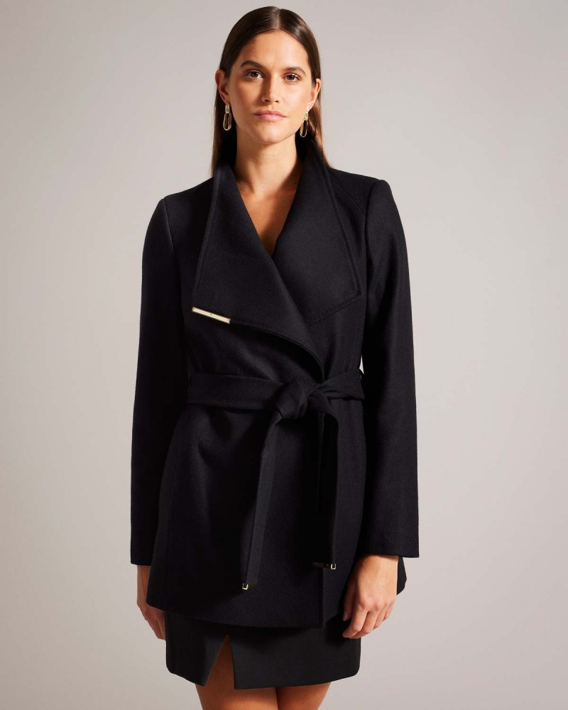 Ted Baker ROSESS Krótkie Wełna Wrap Coat Czarne | 18CRLEUIJ