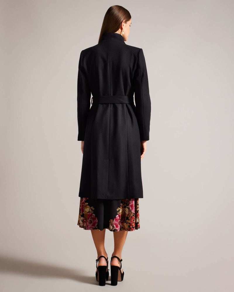 Ted Baker ROSE Midi Wełna Wrap Coat with Shoulder Panels Czarne | 45RJVLKEH