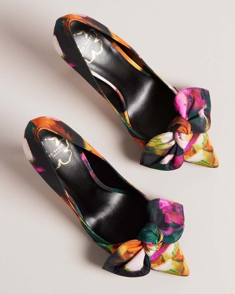 Ted Baker RYOH Art Print 100mm Bow Court Shoe Czarne | 96PZIYXHK