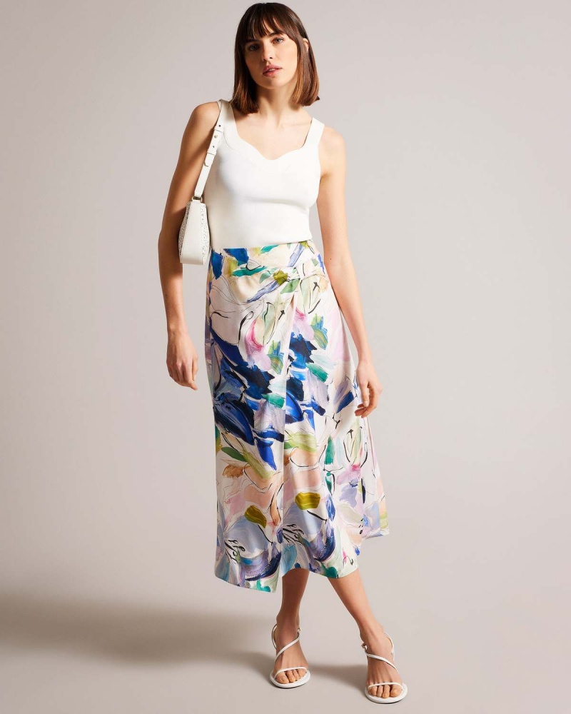 Ted Baker SALLEEY Asymmetric Twist Slip Skirt Białe | 85XVKJYIW