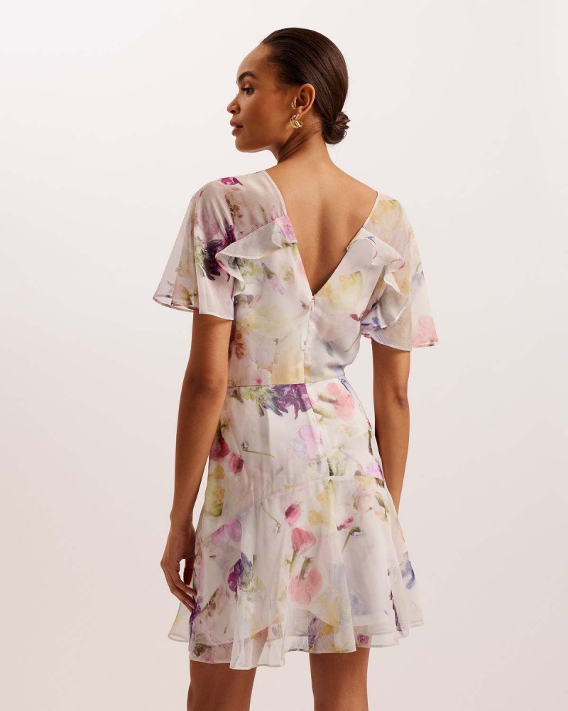 Ted Baker SANGRO Angel Sleeve Fit And Flare Mini Sukienki Białe | 42ELXZTSH