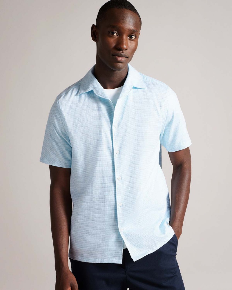 Ted Baker SEAMUS Krótkie Sleeve Semi Plain Linen Granatowe | 27LEWQICT