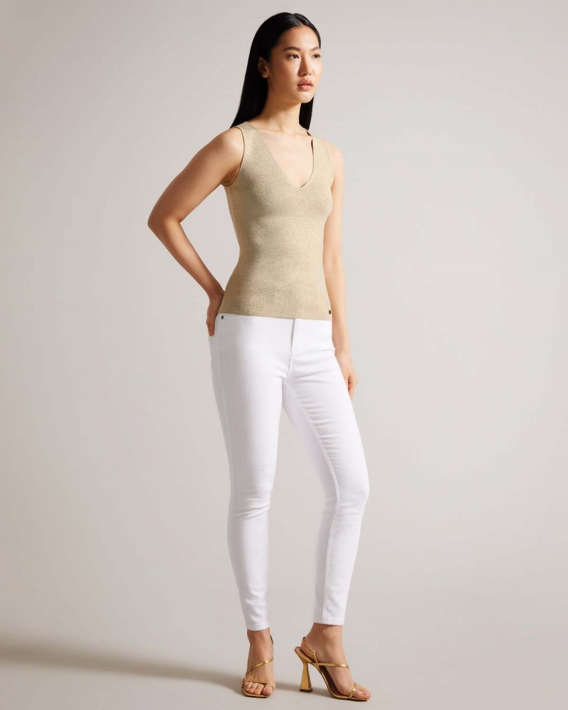 Ted Baker SHARLEE Trykotowy Fitted Vest with Metallic Thread Złote | 91WQYVEXK