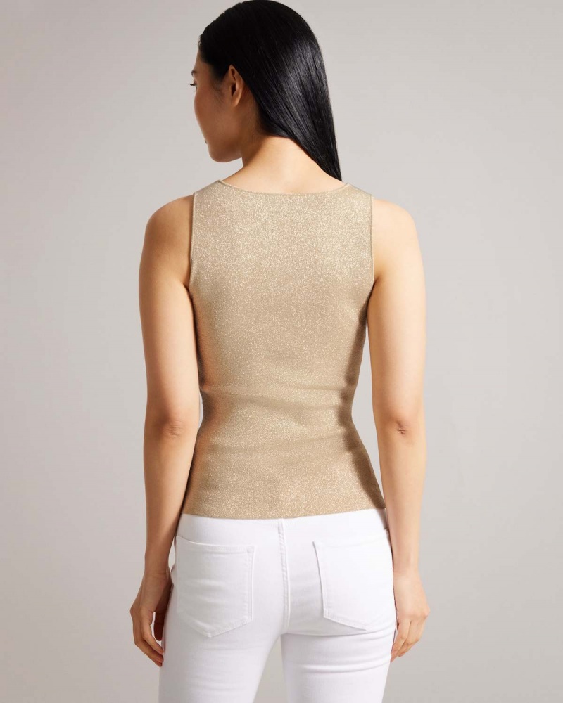 Ted Baker SHARLEE Trykotowy Fitted Vest with Metallic Thread Złote | 91WQYVEXK