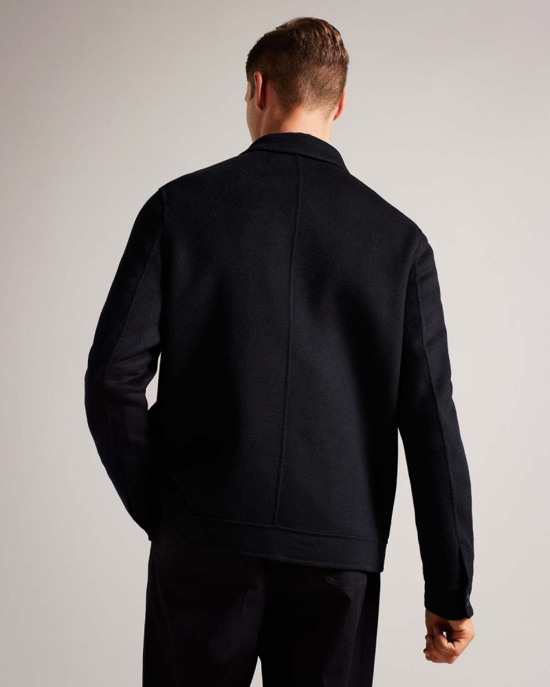 Ted Baker SHARPOW Wełna Collared Jacket Granatowe | 09OSLIUXD