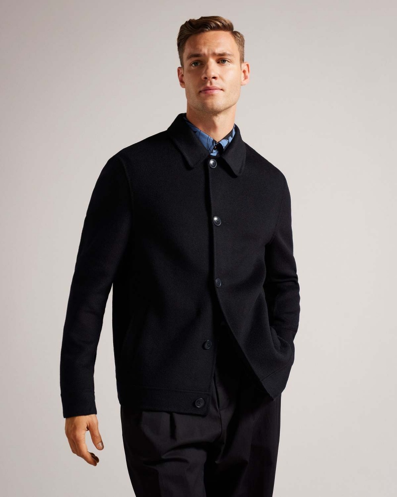 Ted Baker SHARPOW Wełna Collared Jacket Granatowe | 09OSLIUXD