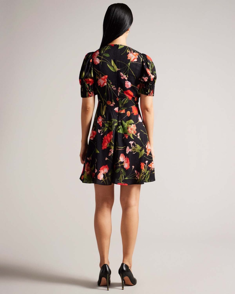 Ted Baker SIENNO Mini Puff Sleeve Tea Sukienki Czarne | 14HXYKWON