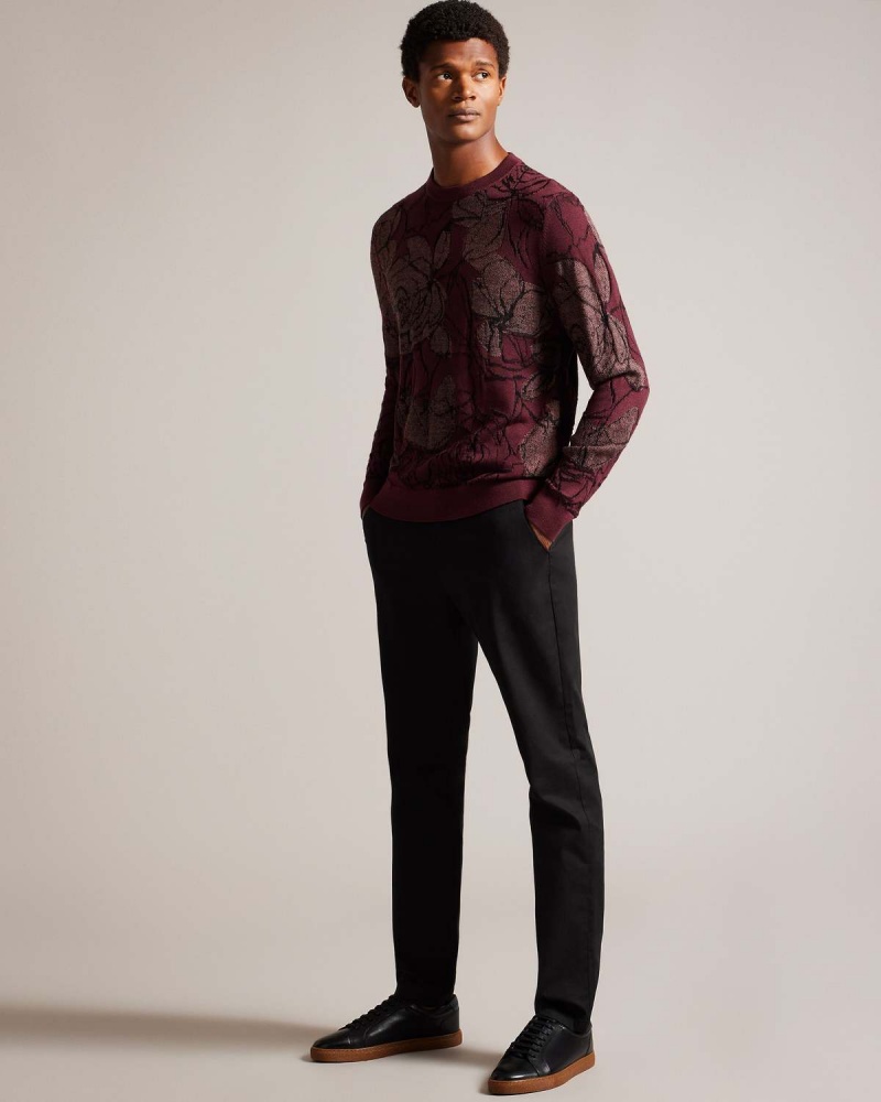 Ted Baker SIMPSO LS Textured Jacquard Crew Neck Bordowe | 28BMAGDIW