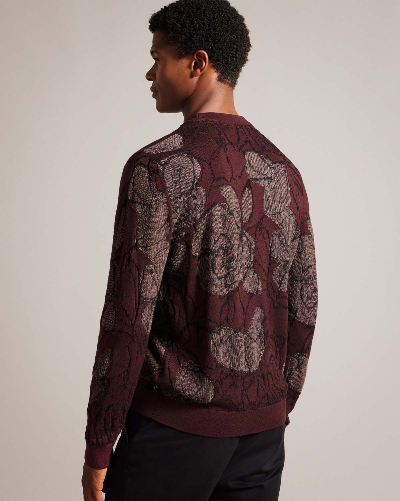 Ted Baker SIMPSO LS Textured Jacquard Crew Neck Bordowe | 28BMAGDIW