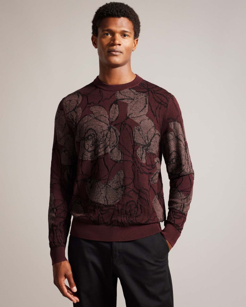 Ted Baker SIMPSO LS Textured Jacquard Crew Neck Bordowe | 28BMAGDIW