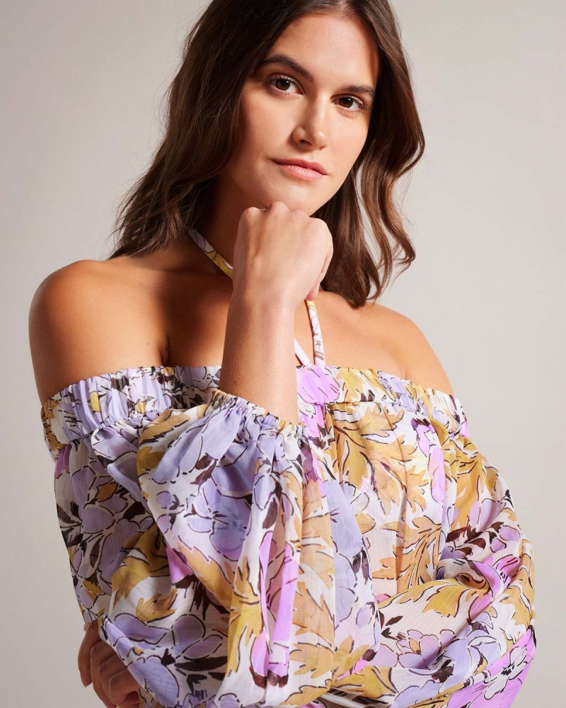 Ted Baker SIYONA Off The Shoulder Cover Up Białe | 87ANLOTDF