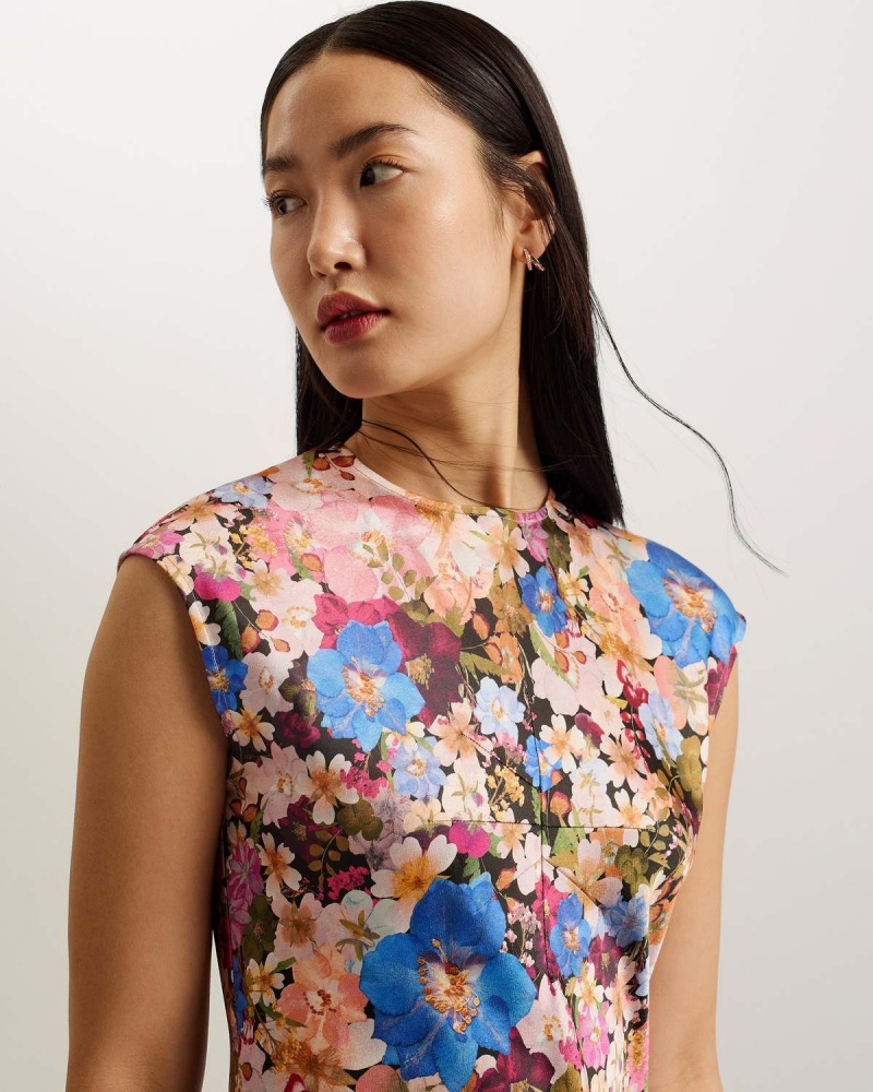 Ted Baker SLANNO Asymmetric Bez Rękawów Midi Sukienki Czarne | 12ITXBHND